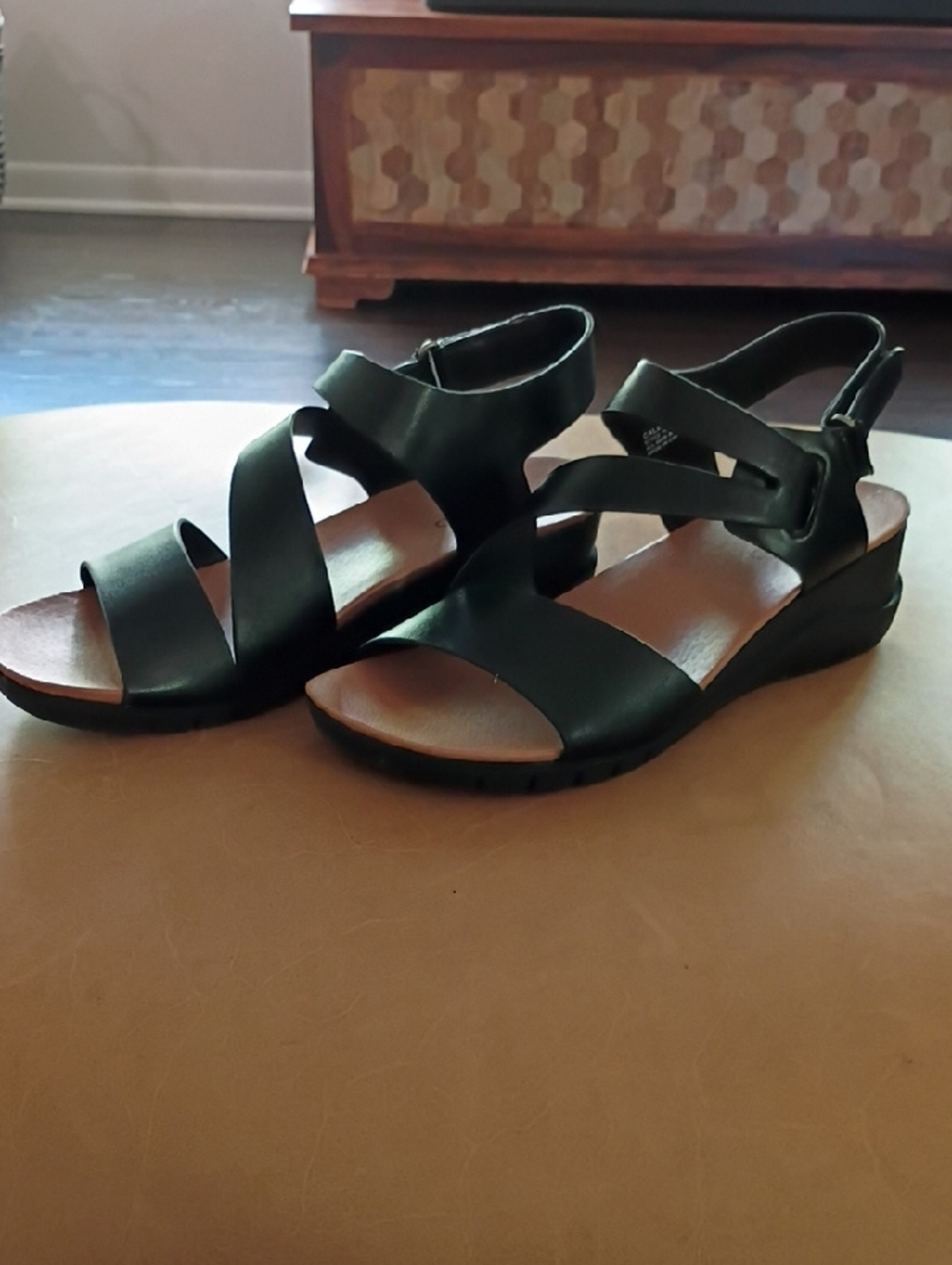BareTraps Black Strappy Wedge Sandals